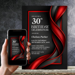 Convites Festa de Aniversário de 30 Anos Moderna em Preto e