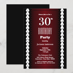 Convites Festa de aniversário de 30 anos Negro e Borgonha