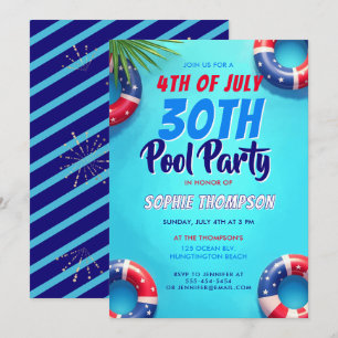 Convites Festa de Aniversário de 30 Anos no Pool com Tema A
