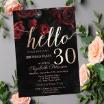 Convites Festa de aniversário de 30 anos Preta do Rosa verm<br><div class="desc">Rosas vermelhas elegantes sobre fundo preto.</div>