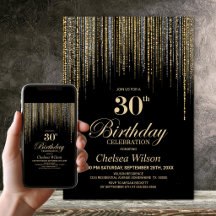 Festa de Aniversário de 30 Anos Preto com Brilho D