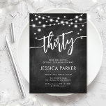 Convites Festa de aniversário de 30 anos Preto para Painéis<br><div class="desc">Convite de festas aniversário de 30 anos. Design preto e branco elegante com padrão de quadro. Cartão de convite moderno clássico com luzes de fada e fonte de script. Perfeito para uma comemoração de na moda 30 dias. Personalize com seus próprios detalhes. Pode ser personalizado para qualquer idade! Impressos convites...</div>