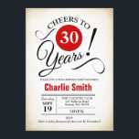 Convites Festa de aniversário de 30 anos - Preto Vermelho B<br><div class="desc">Convite de festas aniversário de 30 anos em preto branco vermelho com fundo retrocremoso. Até 30 anos! Pode ser personalizado em qualquer ano. Envie-me uma mensagem se precisar de mais personalização.</div>