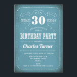 Convites Festa de aniversário de 30 anos retrô - Branco azu<br><div class="desc">Convite de festas aniversário de 30 anos. Design retrô elegante em azul claro e branco. Pode ser personalizado em qualquer idade!</div>