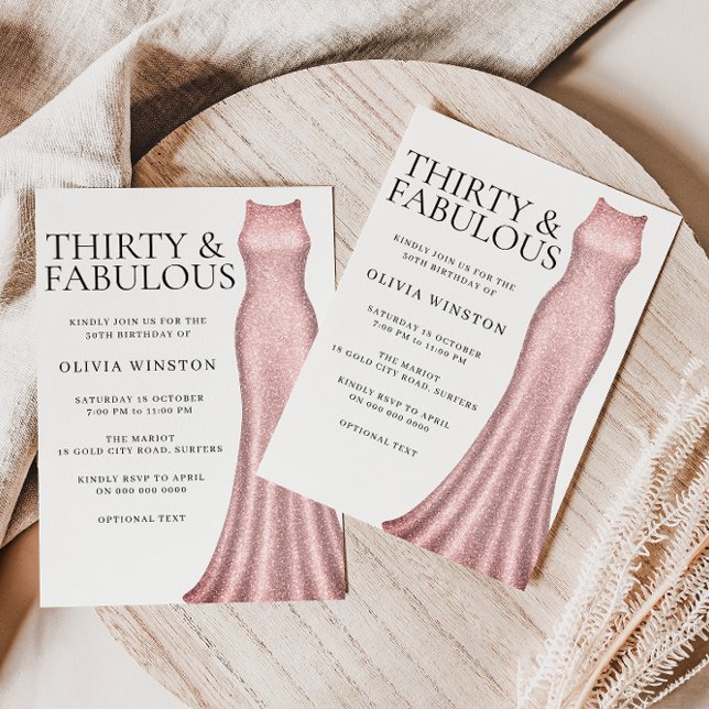 Convites Festa de aniversário de 30 anos Rosa de Vestidos D (Criador carregado)