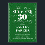 Convites Festa de aniversário de 30 anos surpresa - Branco<br><div class="desc">Convite de festas de aniversário de 30 anos surpresa. Design simples em verde e branco. Celebração surpresa para homem ou mulher. Pode ser personalizado em qualquer idade!</div>