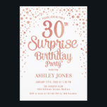 Convites Festa de aniversário de 30 anos surpresa - Rosa Do<br><div class="desc">Convite de festas de aniversário de 30 anos surpresa. Design elegante em branco e brilhante rosa de ouro. Possui fonte de script na moda e confetti. Envie-me uma mensagem se precisar de idade personalizada.</div>
