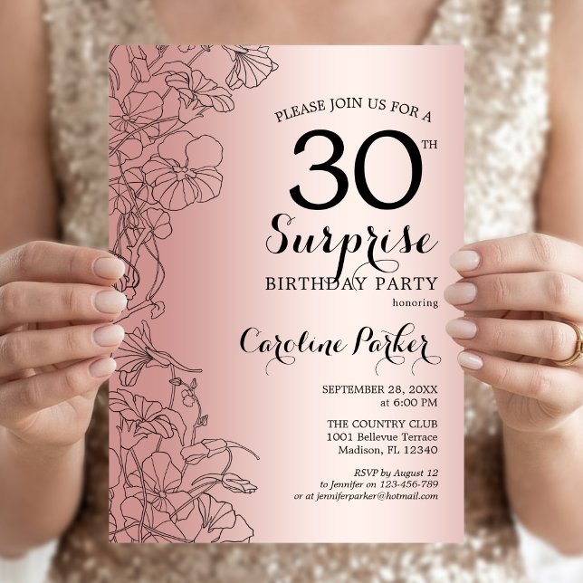 Convites Festa de Aniversário de 30 anos Surpresa Rose Gold (Criador carregado)
