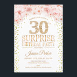 Convites Festa de aniversário de 30 anos surpresas - Cor-de<br><div class="desc">Convite de festas de aniversário de 30 anos surpresa. Design elegante em ouro brilhante,  branco e rosa. Apresenta confetti,  fonte de script e flores cor-de-água pinceladas. Envie-me uma mensagem se precisar de mais personalização.</div>