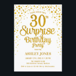 Convites Festa de aniversário de 30 anos surpresas - Dourad<br><div class="desc">Convite de festas de aniversário de 30 anos surpresa. Design elegante em ouro branco e brilhante. Possui fonte de script na moda e confetti. Envie-me uma mensagem se precisar de idade personalizada.</div>