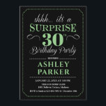Convites Festa de aniversário de 30 anos surpresas - Verde<br><div class="desc">Convite de festas de aniversário de 30 anos surpresa. Design simples em preto,  verde e branco. Apresenta uma fonte elegante de script. Celebração surpresa para homem ou mulher. Pode ser personalizado em qualquer idade!</div>