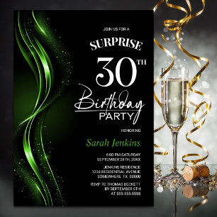 Convites Festa de aniversário de 30 anos Verde Preto Surpre