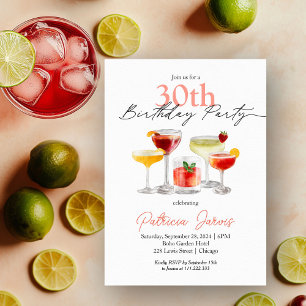 Convites Festa de Aniversário de 30 Anos Watercolor Cocktai