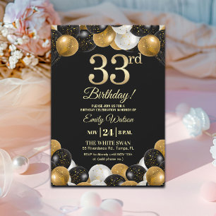 Convites Festa de Aniversário de 33 Anos com Elegante Brilh