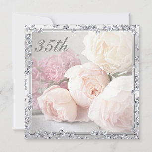 Convites Festa de Aniversário de 35 Anos Românticas Rosas e