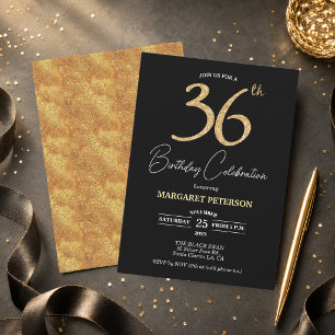 Convites Festa de Aniversário de 36 anos com Brilho Preto D