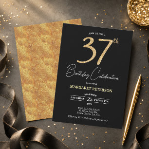 Convites Festa de Aniversário de 37 anos com Brilho Preto E