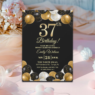 Convites Festa de Aniversário de 37 Anos Elegante com Brilh