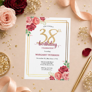 Convites Festa de Aniversário de 38 anos Elegante Blush Dou