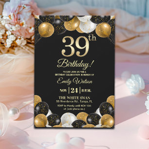 Convites Festa de Aniversário de 39 anos com Brilho Preto D