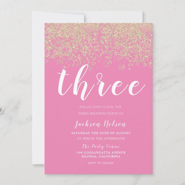 Convites Festa de aniversário de 3 anos das Meninas Rosa Do (Frente)