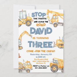 Convites Festa de aniversário de 3 anos de Caminhões de Con