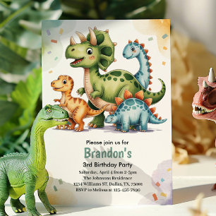 Convites Festa de Aniversário de 3 anos de Dinossauro para