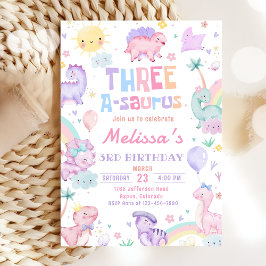 Convites Festa de aniversário de 3 anos do Dinossauro Rosa