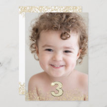 Festa de aniversário de 3 anos Dourada Glitter & P