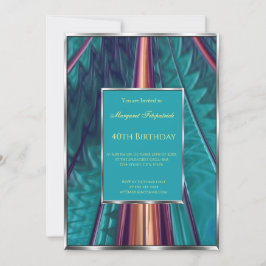 Convites Festa de aniversário de 40 anos abstrato azul-teal