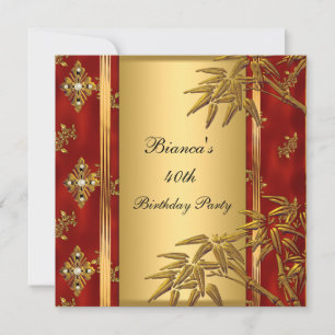 Convites Festa de Aniversário de 40 anos Asiático Dourado B
