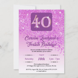 Convites Festa de aniversário de 40 anos com brilho rosa