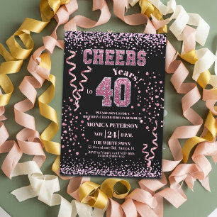 Convites Festa de Aniversário de 40 anos com Brilho Rosa 
