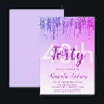 Convites Festa de aniversário de 40 anos com brilho roxo<br><div class="desc">Lavanda roxa e cintilação rosa e Convite de festas de Festa de aniversário brilhante brilhante. Este moderno convite de 40 anos é perfeito para o moderno e elegante Sparkle Glitter Girly Party,  que procura celebrar no estilo. Entre em contato com o designer para encontrar itens personalizados correspondentes.</div>