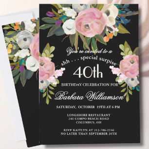 Convites Festa de Aniversário de 40 anos com Floral Pintada