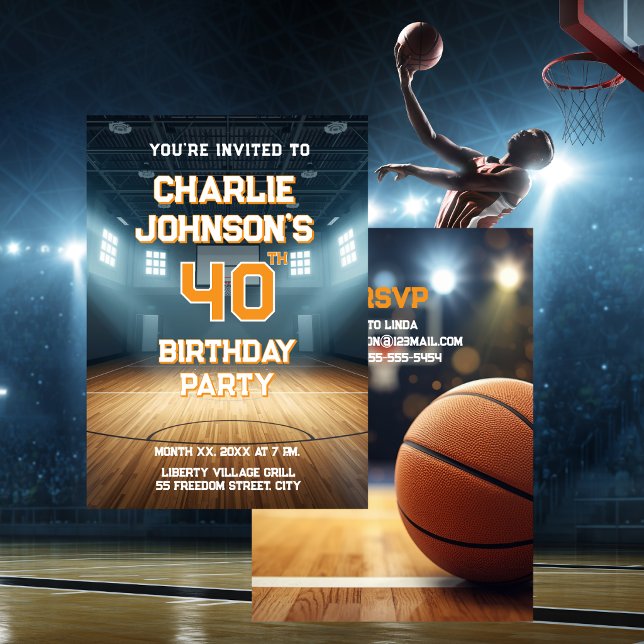 Convites Festa de Aniversário de 40 Anos com Tema de Basque (Basketball Theme 40th Birthday Party Invitation)