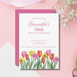 Convites Festa de Aniversário de 40 anos com Tulipas em Aqu