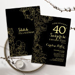 Convites Festa de aniversário de 40 anos da Surpresa Dourad<br><div class="desc">Convite de festas Floral Dourado Surpresa Negra aniversário de 40 anos. Design minimalista moderno com sotaques botânicos e letra de escrita tipográfica. Simples cartão de convite floral perfeito para uma festa surpresa na moda. Pode ser personalizado para qualquer idade.</div>