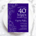 Convites Festa de aniversário de 40 anos da Surpresa Floral<br><div class="desc">Convite de festas Floral Purple Surprise aniversário de 40 anos. Design minimalista moderno com sotaques botânicos e letra de escrita tipográfica. Simples cartão de convite floral perfeito para uma festa surpresa na moda. Pode ser personalizado para qualquer idade. Impressos convites Zazzle ou modelo de impressão digital instantânea para download.</div>
