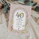 Convites Festa de aniversário de 40 anos de Arca Floral Bot<br><div class="desc">Convite de festas botânico de aniversário de 40 anos. Design apresenta um fundo cor-de-rosa empoeirado decorado em bolinhas brancas,  um arco enquadrado adornada com primavera de aquarela/florais de verão e criaturas bonito da vida selvagem. O modelo editável é fácil de personalizar com seus próprios detalhes de evento.</div>