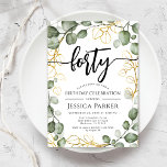 Convites Festa de aniversário de 40 anos de Eucalyptus Wrea<br><div class="desc">Convite de festas aniversário de 40 anos. Design floral elegante em branco verde e ouro brilhante. Design clássico moderno com cores aquáticas pintadas manualmente, verduras e roteiros de eucalipto eucalipto. Perfeito para uma comemoração de na moda 40 dias. Personalize com seus próprios detalhes. Pode ser personalizado para qualquer idade! Impressos...</div>