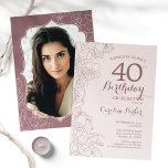 Convites Festa de aniversário de 40 anos de Fotografias Ros<br><div class="desc">Convite de festas Elegante de aniversário de 40 anos de Fotografia Mauve Cor-de-rosa-rosa. Design minimalista moderno com desenhos botânicos em destaque e letra de script de tipografia. Simples trendy convida cartão perfeito para uma festa de na moda. Pode ser personalizado para qualquer idade. Impressos convites Zazzle ou modelo de impressão...</div>