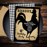 Convites Festa de aniversário de 40 anos de Frango do País<br><div class="desc">Estilo de fazenda russo com aparência de papel rasgado e envelhecido e cheques de búfalo preto e branco como fundos para uma Festa de aniversário de galeria negra "BARBEQUE" por Designs Holiday Hearts (direitos reservados).</div>