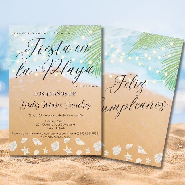 Convites Festa de aniversário de 40 anos de praia de areia  (Criador carregado)