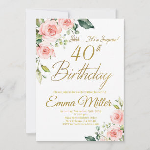 Convites Festa de aniversário de 40 anos de Rosas Rosa Esca