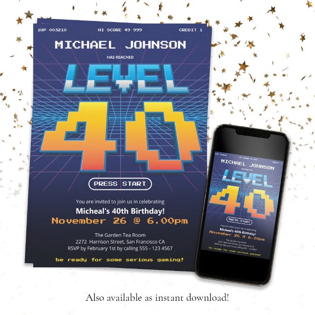 Convites Festa de aniversário de 40 anos do Funny Retro 80s (40th Birthday Game Screen Retro 80s Fun Custom Invitation)