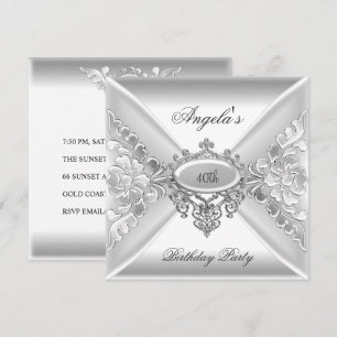Convites Festa de Aniversário de 40 Anos Elegante Prata Bra