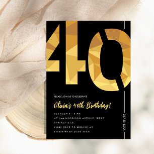 Convites Festa de Aniversário de 40 anos elegante preta e d