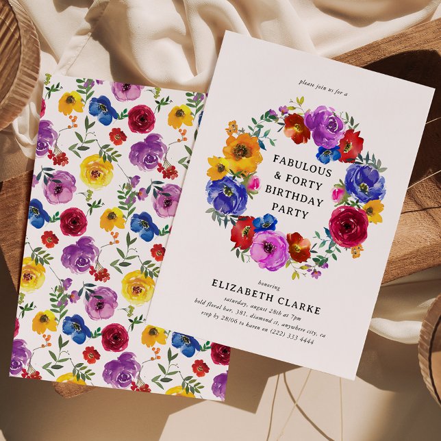 Convites Festa de aniversário de 40 anos Floral Brilhante (Criador carregado)