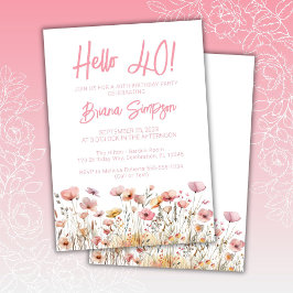 Convites Festa de aniversário de 40 anos Floral Rosa